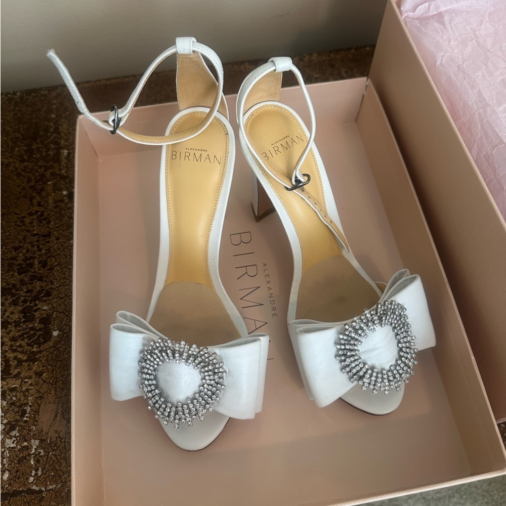 Alexandre Birman Maddie Leather Ankle Strap White Wedding Heels 36 IT/ 5.5 6 - Picture 2 of 15